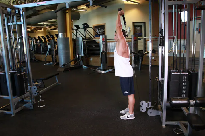 Cable Rope Overhead Triceps Extension — End position