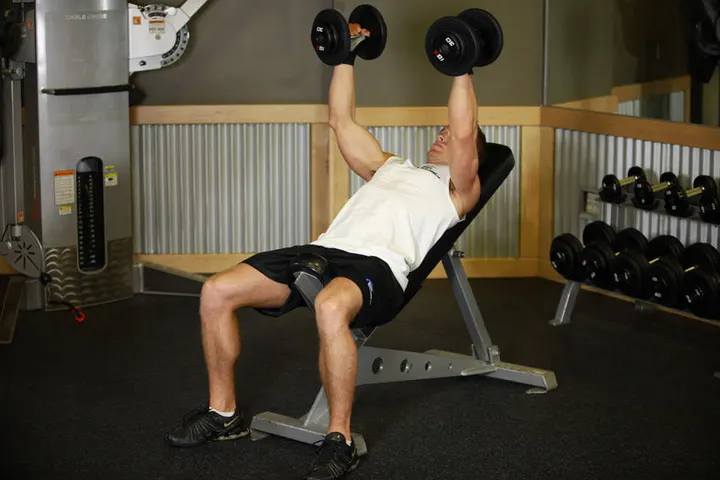 Incline Dumbbell Bench With Palms Facing In — Start position