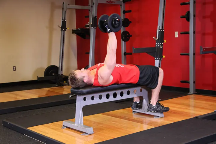 One Arm Dumbbell Bench Press — End position
