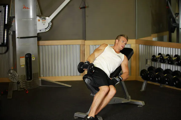 One-Arm Incline Lateral Raise — Start position