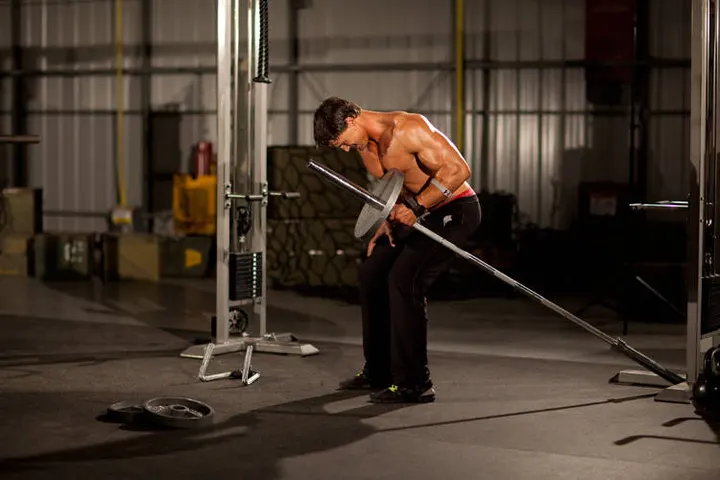 One-Arm Long Bar Row — End position