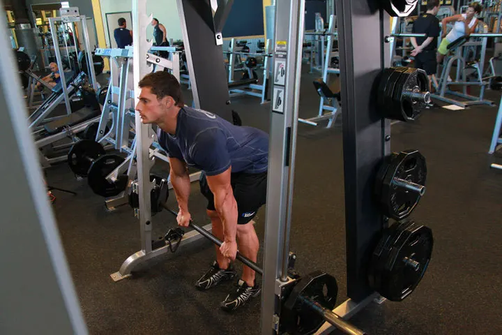 Smith Machine Stiff-Legged Deadlift — Start position