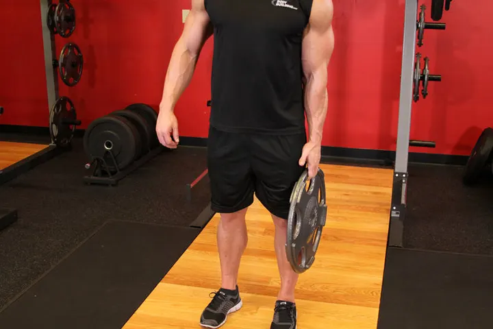 Standing Olympic Plate Hand Squeeze — Start position