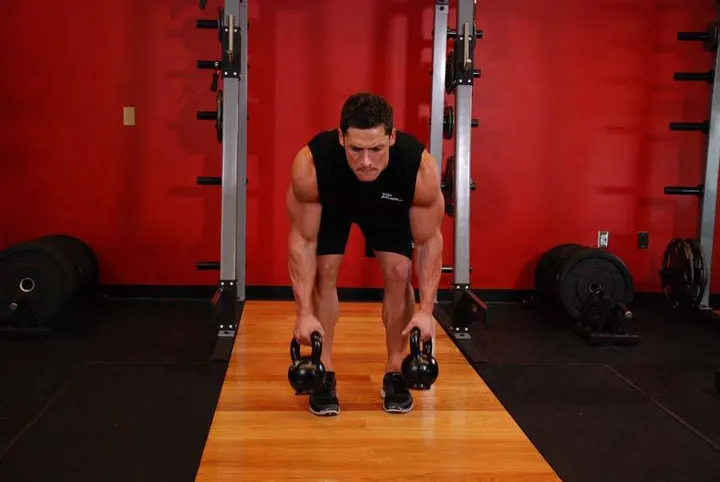 Two-Arm Kettlebell Row — Start position